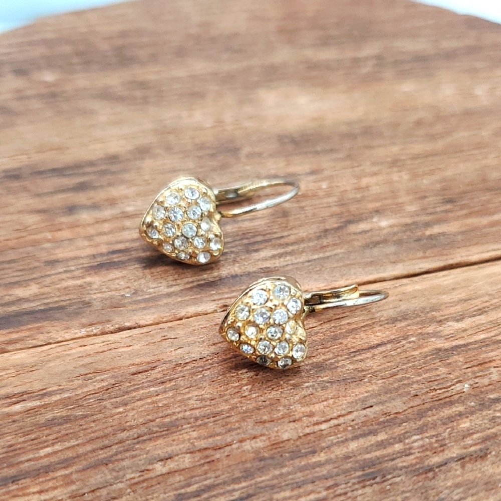 Gold Tone Sparkle Heart Earrings with Crystals E1026